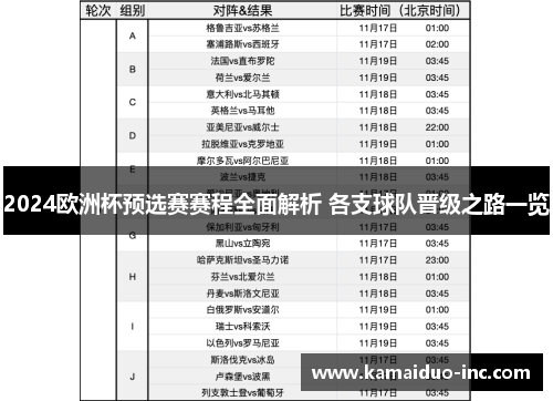 2024欧洲杯预选赛赛程全面解析 各支球队晋级之路一览
